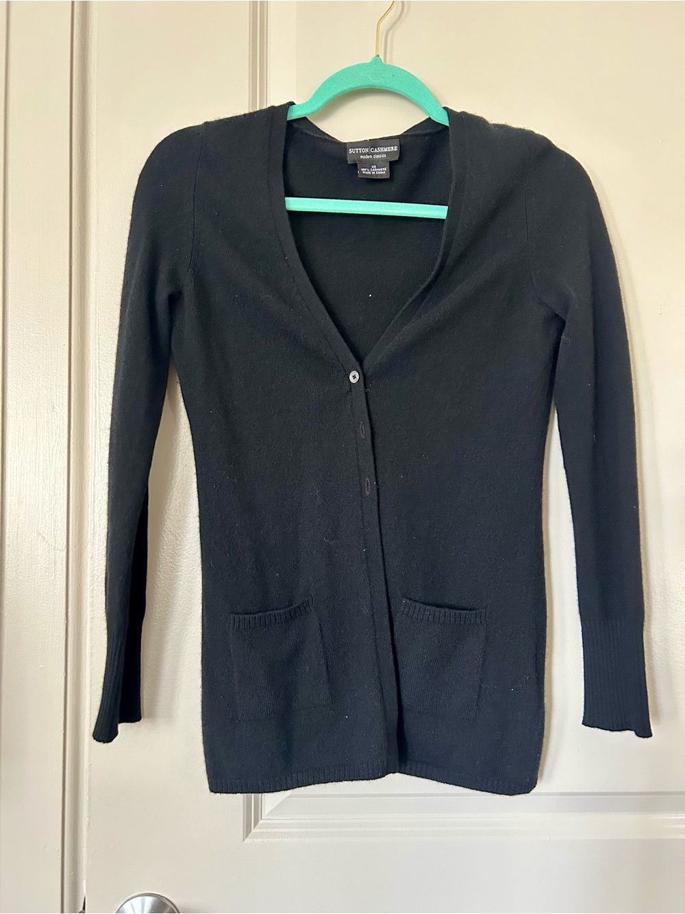 Sutton Cashmere Black V-Neck 100% Cashmere Cardigan
